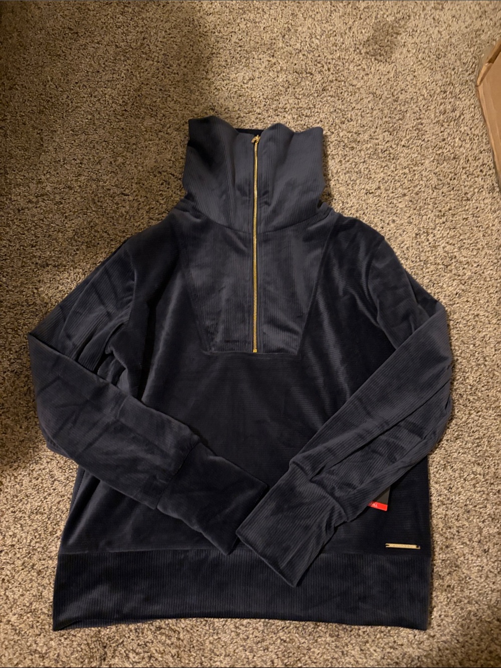 Halston Navy Corduroy Half-Zip Top with Gold Accents